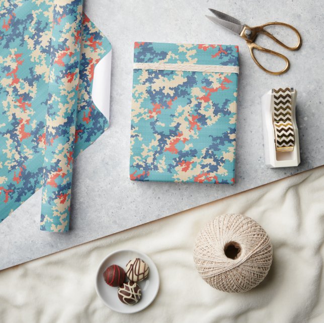Italian Camo Summer Blue Unique Cargo Pattern Wrapping Paper (Crafts)