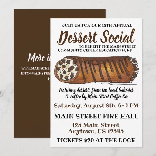 Italian Cannoli Dessert Social Charity Bake Sale Invitation (Front/Back)