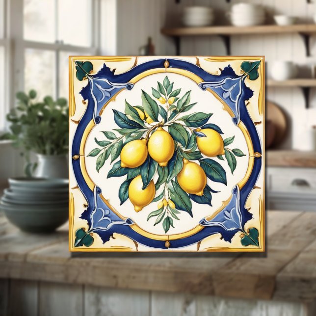 Italian Ceramic Lemon Tile Blue Majolica (Creator Uploaded)