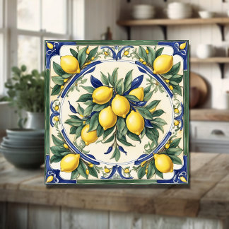 Italian Ceramic Lemon Tile Blue Majolica