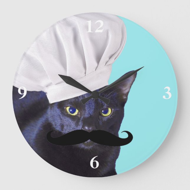 Italian Chef, Black Cat Large Clock (Front)