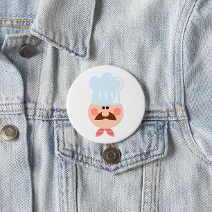 Italian Chef Face with Moustache and Hat 7.5 Cm Round Badge