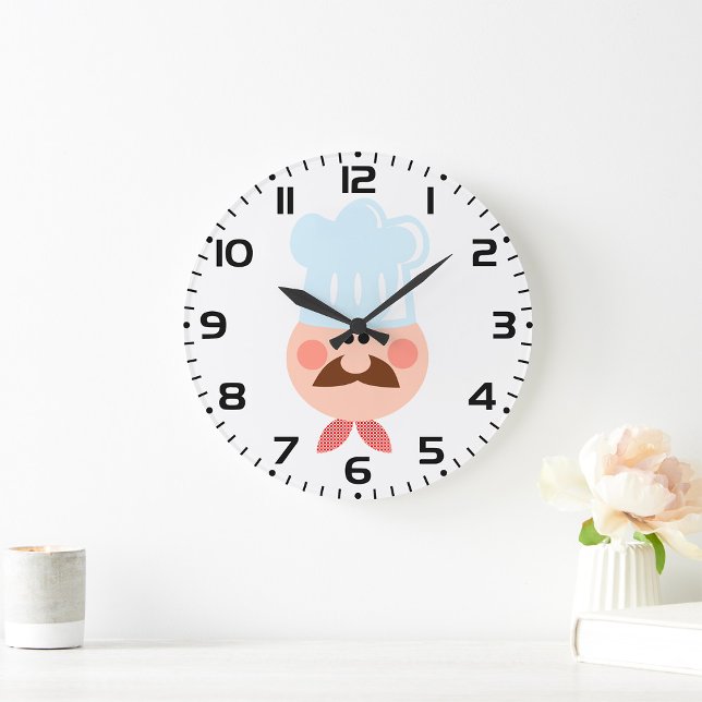 Italian Chef Face with Moustache and Hat Large Clock (Creator Uploaded)