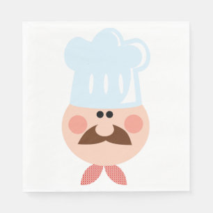 Italian Chef Face with Moustache and Hat Napkin