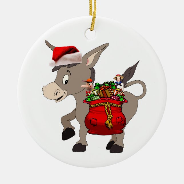 Italian Christmas Donkey Ceramic Tree Decoration (Front)