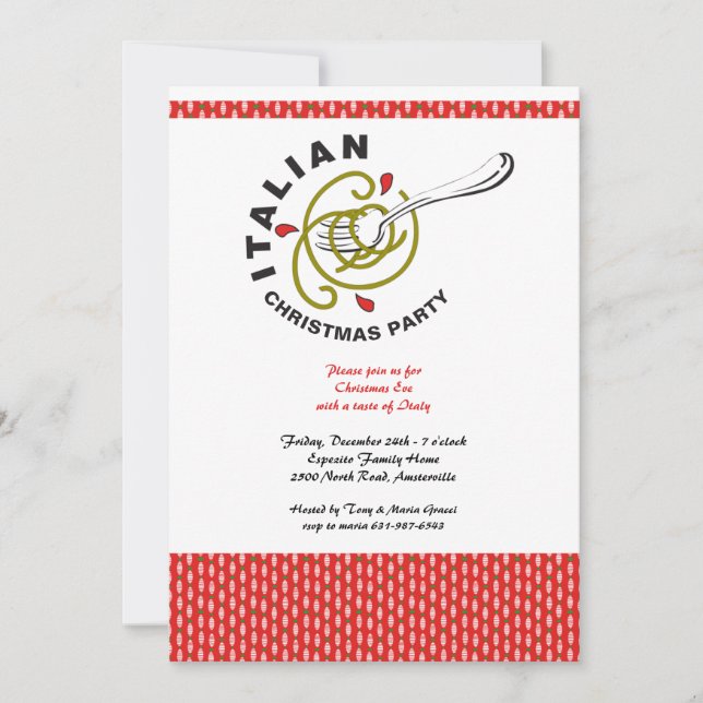 Italian Christmas Party Dinner Invitation (Front)