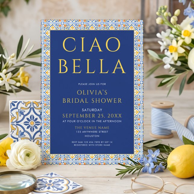 Italian Ciao Bella Blue Bridal Shower Invitation (Creator Uploaded)