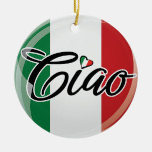 Italian Ciao Italian Flag Heart Design Ceramic Tree Decoration