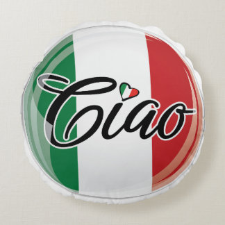 Italian Ciao Italian Flag Heart Design Round Cushion