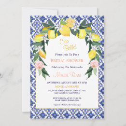 Italian Citrus Blue Tiles Summer Bridal Shower Invitation
