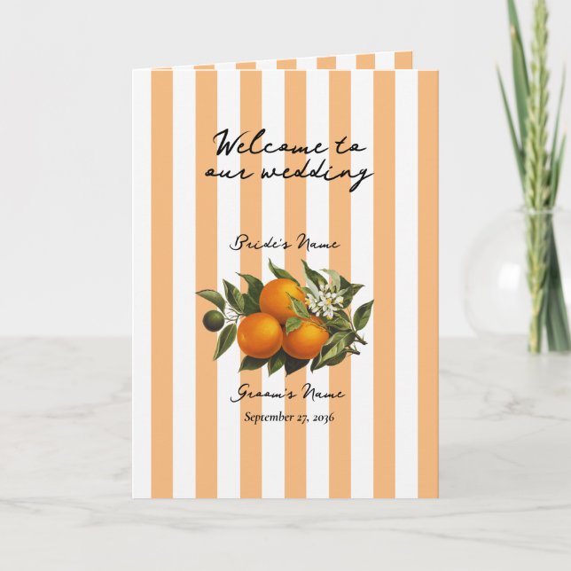 Italian Citrus Orange Wedding Order of Service Programme (Front)