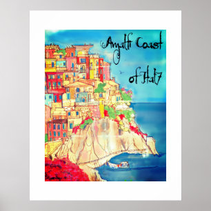 Italian Coast of Italy Colorful Art 24" X 30" Poster