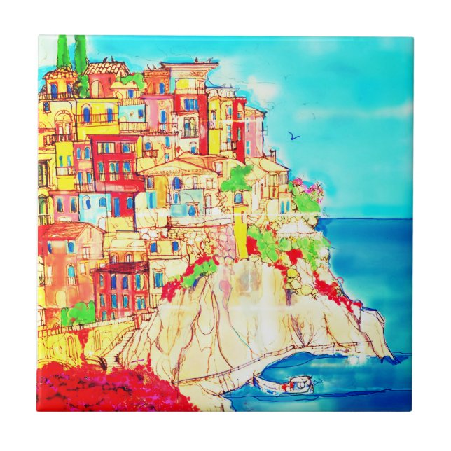 Italian Coast Scene Contemporary Tile (Front)