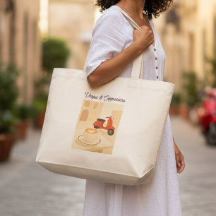 Italian Coffee Illustration Vespa & Cappuccino Large Tote Bag