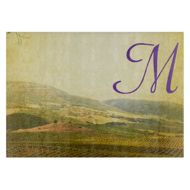 Italian Countryside Monogram Glass Cutting Board (Front)