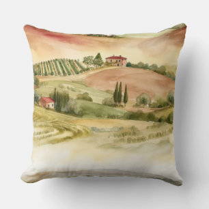 Italian Countryside Scenic Italy Watercolor Cushion