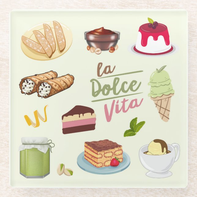 Italian Desserts Sweets Glass Coaster (Front)