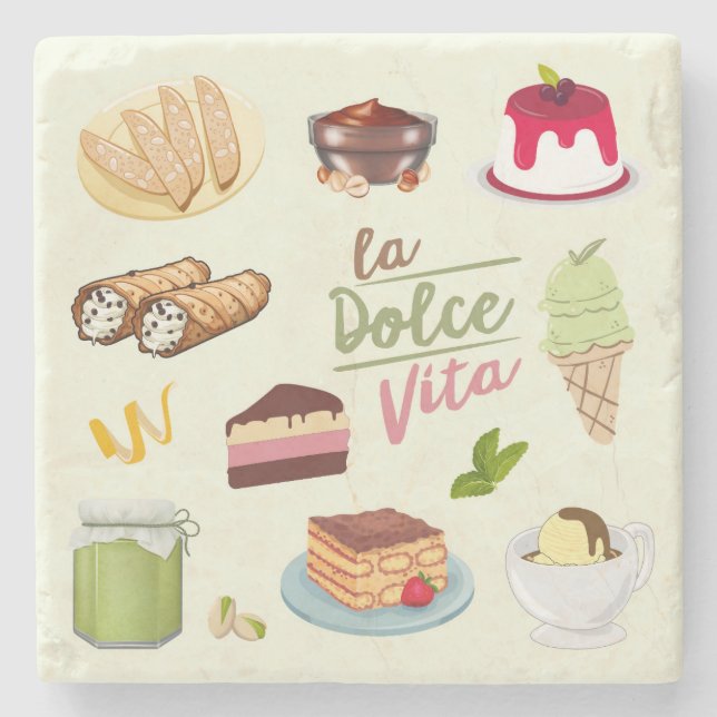 Italian Desserts Sweets Stone Coaster (Front)