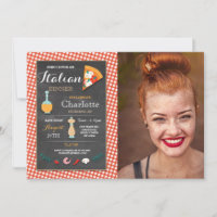 Italian Dinner Birthday Party Chalk Pizza Invite