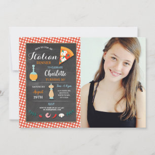 Italian Dinner Birthday Party Chalk Pizza Invite