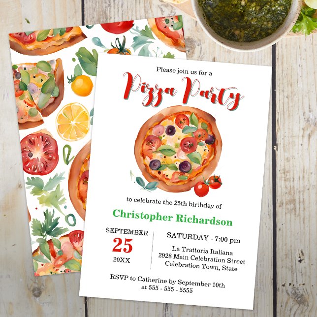 Italian Dinner Pizza Party Birthday Celebration Invitation (Creator Uploaded)