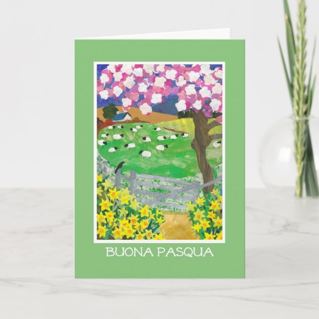 Italian Easter Card with Countryside in Spring (Front)