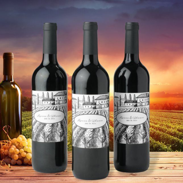 Italian Elegant Vineyard Artistic Custom Wedding Wine Label (Creator Uploaded)