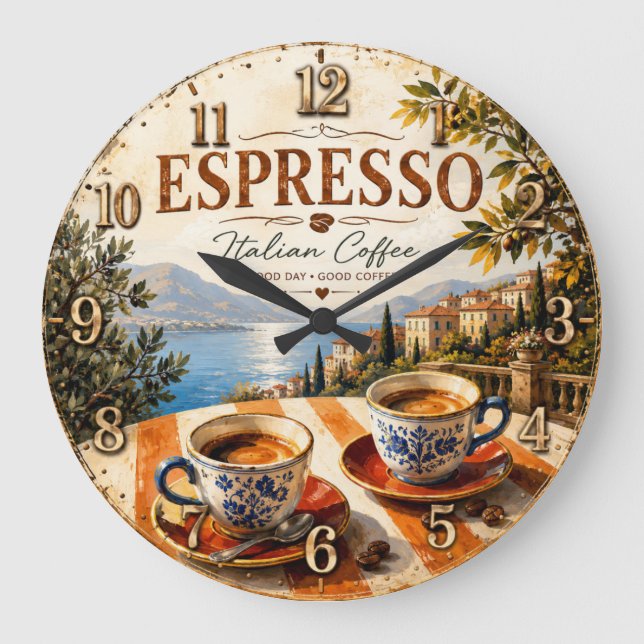 Italian Espresso Coffee Large Clock (Front)