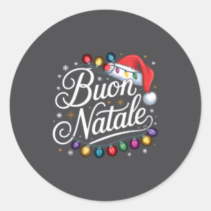 Italian Family Christmas Lights Red Santa Hat Buon Classic Round Sticker
