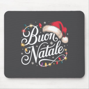 Italian Family Christmas Lights Red Santa Hat Buon Mouse Pad
