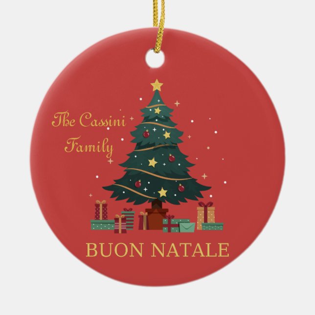 Italian Family Name Buon Natale Custom Tree Ceramic Tree Decoration (Front)