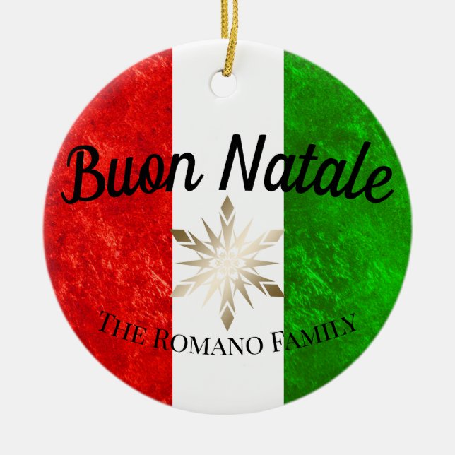 Italian Family Name Buon Natale Flag Christmas Ceramic Tree Decoration (Front)