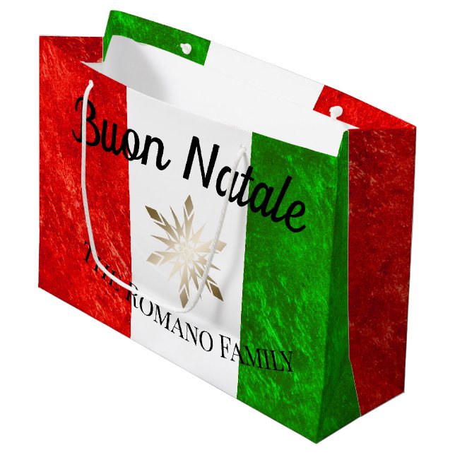 Italian Family Name Buon Natale Flag Christmas Large Gift Bag (Front Angled)
