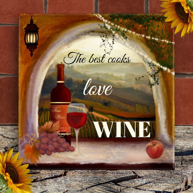 Italian Fine Art Wine Ceramic Kitchen Tile (Tile featuring a fine art painting with wine and grapes in an Italy inspired scene)