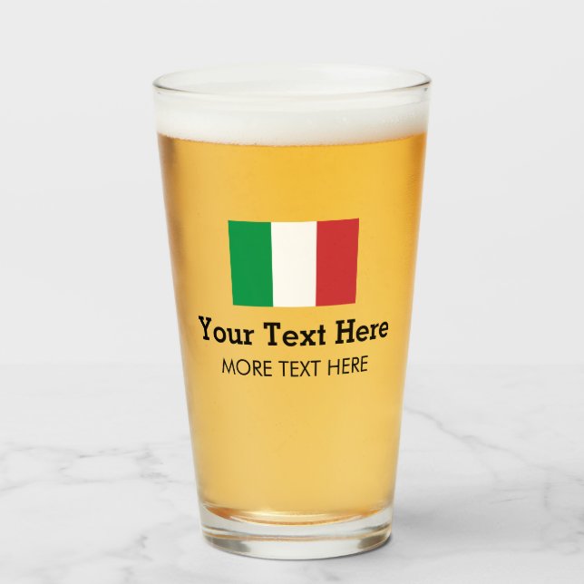 Italian flag beer glass gift with custom text (Front Filled)