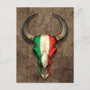 Italian Flag Bull Skull on Wood Effect Postcard