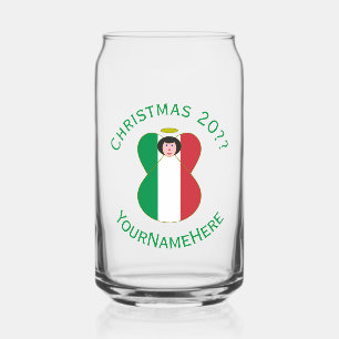 Italian Flag Christmas Angel Personalised Can Glass