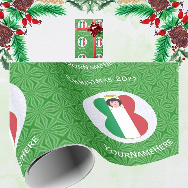 Italian Flag Christmas Angel Personalised Gift  Wrapping Paper (Creator Uploaded)