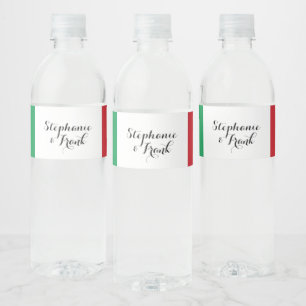 Italian Flag Colors Wedding Water Bottle Label