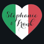 Italian Flag Colours Wedding Heart Sticker<br><div class="desc">You can customise the green red and white Italian flag colours to create your own wedding heart shape stickers. The couple's name feature a decorative modern calligraphy style. Change the line spacing to change the intertwined look to the script. Change the font style to create your own custom text message....</div>
