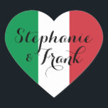 Italian Flag Colours Wedding Heart Sticker<br><div class="desc">You can customise the green red and white Italian flag colours to create your own wedding heart shape stickers. The couple's name feature a decorative modern calligraphy style. Change the line spacing to change the intertwined look to the script. Change the font style to create your own custom text message....</div>