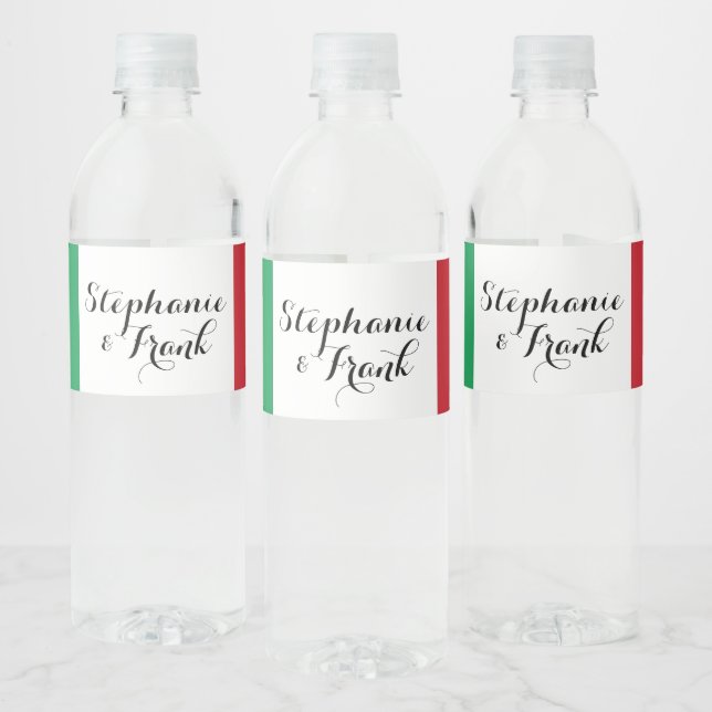 Italian Flag Colours Wedding Water Bottle Label (Bottles)