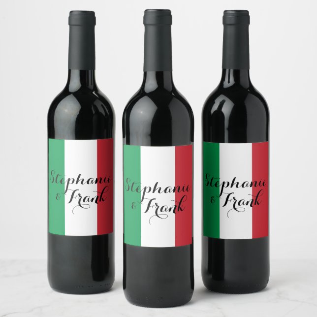 Italian Flag Colours Wedding Wine Label (Bottles)