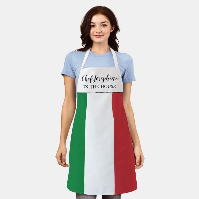 Italian Flag Custom Chef Name Funny Gift Apron (Worn)