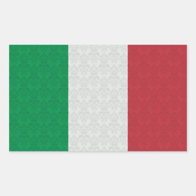 Italian Flag Damask Pattern Rectangular Sticker (Front)