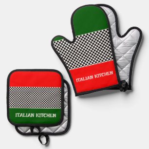 Italian Flag Design Oven Mitt & Pot Holder Set