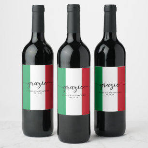 Italian Flag Elegant Calligraphy Grazie Wine Label