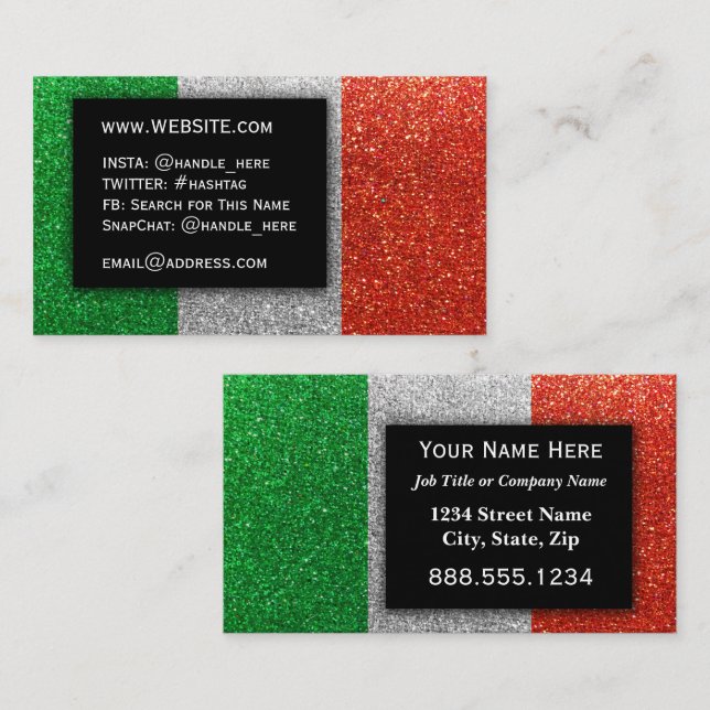 Italian Flag Glitter Professional Executive Business Card (Front/Back)