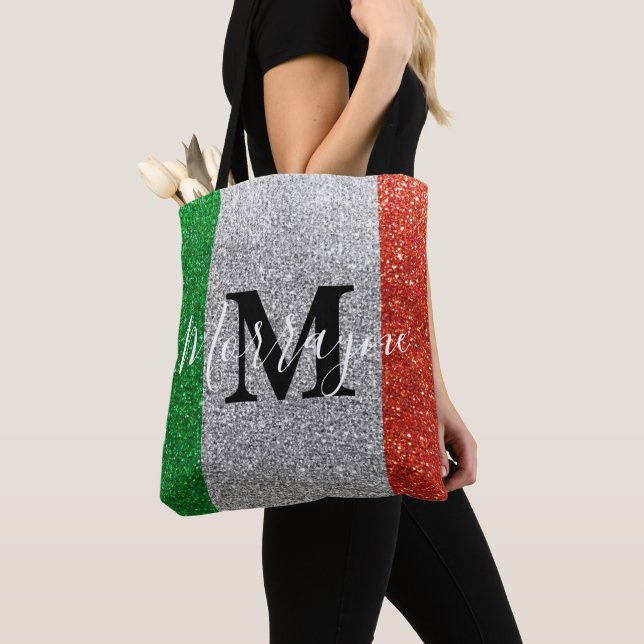 Italian Flag Glitter Rome Venice Italy Travel Tote Bag (Close Up)