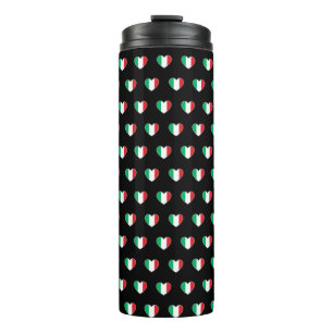 Italian Flag Heart Repeat Pattern Black Thermal Tumbler